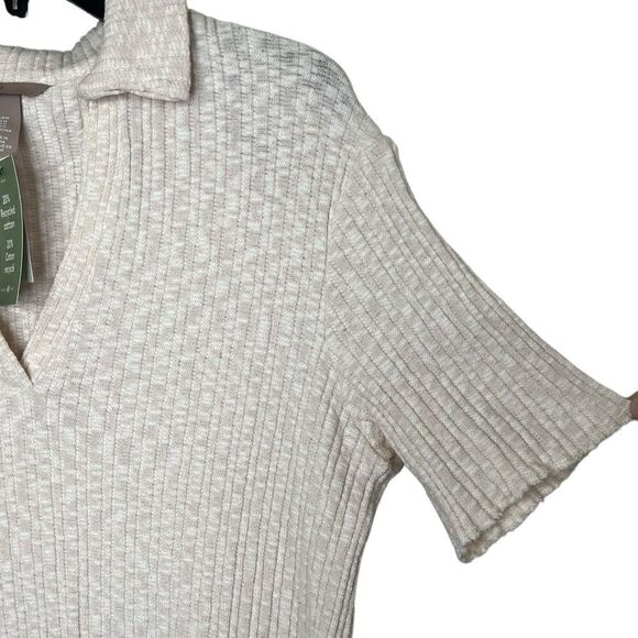 H&M Natural White Short Sleeve Collared Ribbed Dress Size Medium - Picture 6 of 9